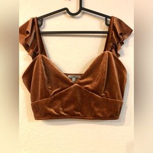 Charlotte Russe Velvet Ruffle Sleeve Tan Top
